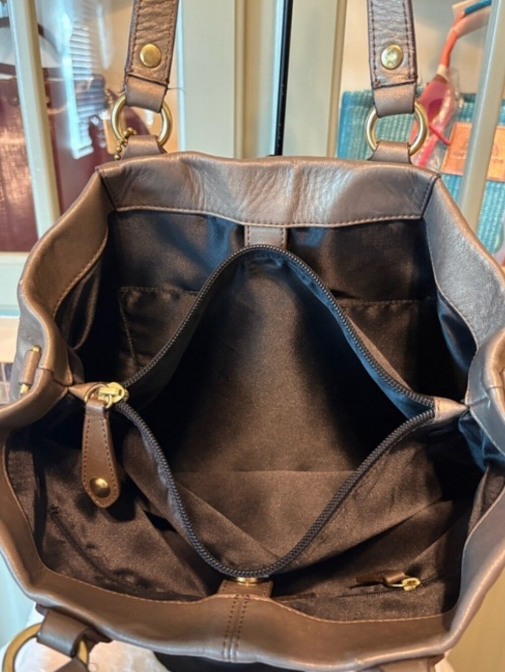 Coach Bronze Leather Tote Bag with Dual Handles - Picture 7 of 8